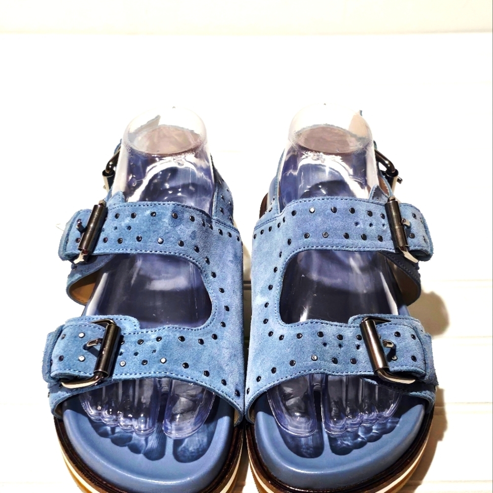 Anthropologie Pilcro Studded Suede Slingback Sandals Powder Blue - Picture 4 of 11